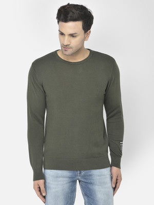 NUMERO UNO Self Design Round Neck Casual Men Green Sweater