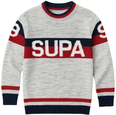 Pink Paradise Graphic Print Round Neck Casual Boys White Sweater