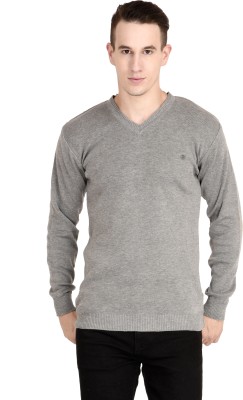 NeuVin Solid V Neck Casual Men Grey Sweater