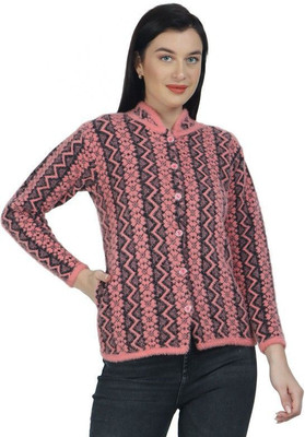 HITTIKA Printed Round Neck Casual Women Pink Sweater