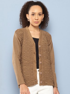 Aarika Solid V Neck Casual Women Brown Sweater