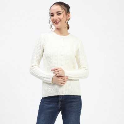 MADAME Self Design Round Neck Casual Women White Sweater