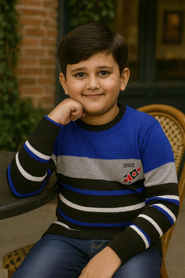 DIVYAM COLLECTION Striped, Printed Round Neck Casual Boys Multicolor Sweater