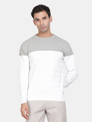 t-base Colorblock Crew Neck Casual Men White Sweater
