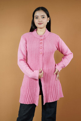 CreativePanther Self Design Collared Neck Casual Women Pink Sweater