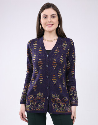 MONTE CARLO Woven V Neck Casual Women Purple Sweater