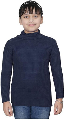 Sumer Textiles Solid High Neck Casual Boys & Girls Dark Blue Sweater