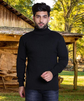 jorden4u Solid Turtle Neck Casual Men Black Sweater