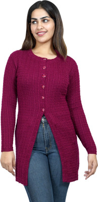 Ogarti Woven Round Neck Casual Women Purple Sweater