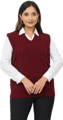 Louis Carlo Solid V Neck Formal Women Maroon Sweater