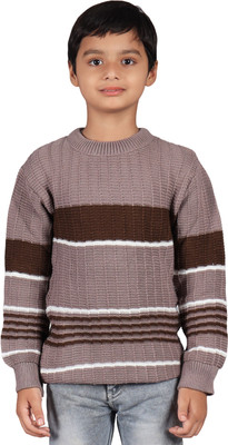 GTTWO Striped Round Neck Casual Boys Brown Sweater