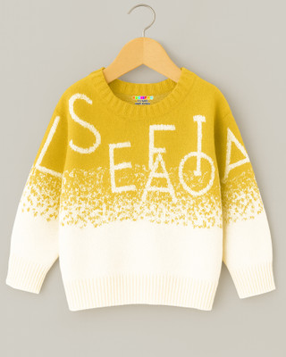 Kuchipoo Colorblock Round Neck Casual Girls Yellow, White Sweater