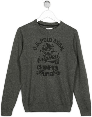 U.S. POLO ASSN. Printed Round Neck Casual Boys Grey Sweater