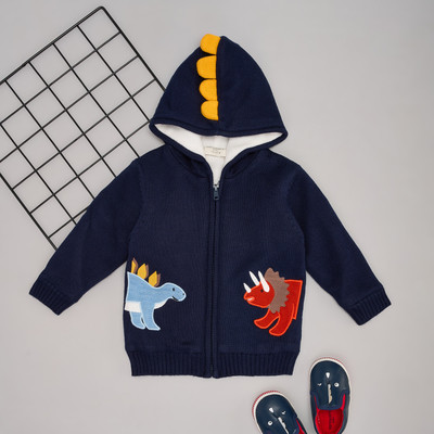 Pantaloons Baby Animal Print Hooded Neck Casual Baby Boys Dark Blue Sweater