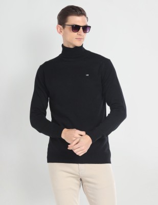 Arrow Sport Solid Turtle Neck Casual Men Black Sweater