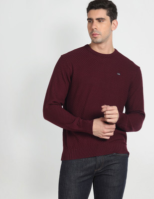 Arrow Sport Self Design Crew Neck Casual Men Red Sweater