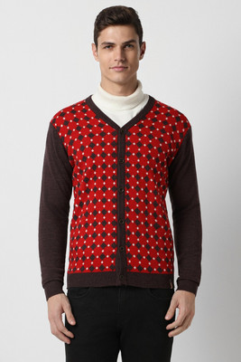 PETER ENGLAND Printed V Neck Casual Men Red, Black Sweater