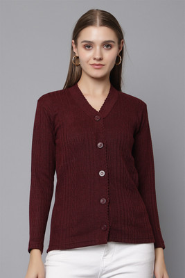 hifzaa Self Design V Neck Casual Women Multicolor Sweater