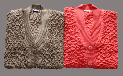 Shunit creation Self Design V Neck Lounge Wear Women Brown, Red Sweater