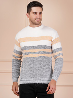 AXOLOTL Striped Round Neck Casual Men Yellow Sweater