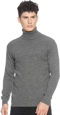 513 Solid Turtle Neck Casual Men Grey Sweater