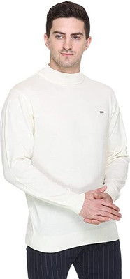 YOUTH ROBE Solid High Neck Casual Men White Sweater