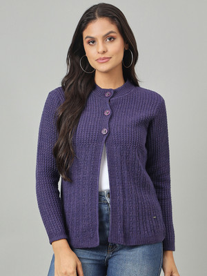 DUKE Self Design Round Neck Casual Women Purple Sweater