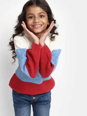 V-MART Self Design Round Neck Casual Girls Multicolor, Multicolor Sweater