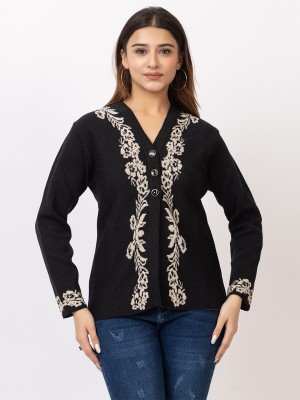 TWENTY ME Embroidered V Neck Casual Women Black Sweater