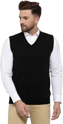 513 Solid V Neck Casual Men Black Sweater