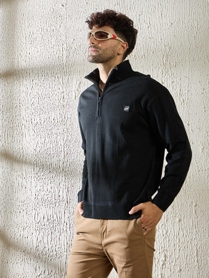 FUGAZEE Self Design Turtle Neck Casual Men Black Sweater