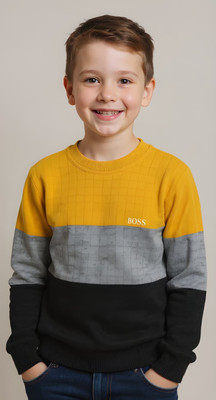 VIVEKGAMENTS Colorblock Round Neck Casual Boys Multicolor Sweater