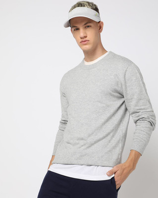 GAP Solid Round Neck Casual Men Grey Sweater