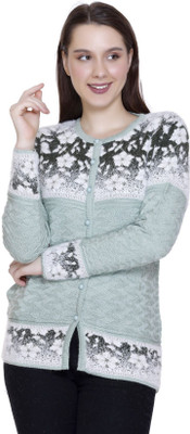 HITTIKA Self Design Round Neck Casual Women Light Green Sweater