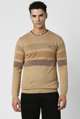 VAN HEUSEN Self Design Crew Neck Casual Men Brown Sweater