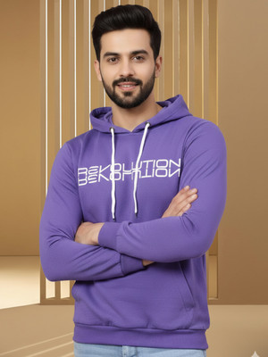 RIGO Printed Hooded Neck Casual Men Purple Sweater
