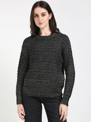 Calvin Klein Jeans Solid Round Neck Casual Women Black Sweater