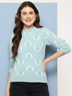 METRONAUT Self Design Round Neck Casual Women Light Blue Sweater