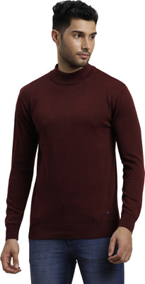 TURTLE Solid Round Neck Casual Men Maroon Sweater