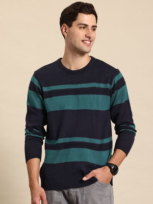 Mast & Harbour Colorblock Round Neck Casual Men Black, Green Sweater