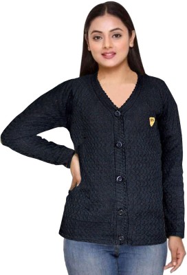 Bharatpuriya Solid V Neck Casual Women Black Sweater