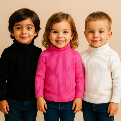 MOM & SON Solid High Neck Casual Boys & Girls Multicolor Sweater