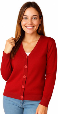 Nxtwin Solid V Neck Casual Women Brown Sweater