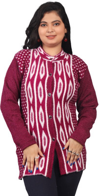 GTwo Printed Round Neck Casual Women Purple Sweater