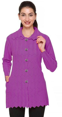 A N Enterprises Self Design Collared Neck Casual Women Purple Sweater