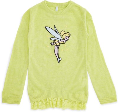 Pantaloons Junior Printed Round Neck Casual Girls Light Green Sweater