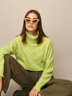 ONLY Solid Turtle Neck Casual Women Green Sweater