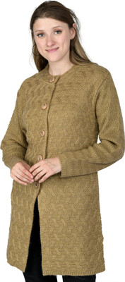 lady willington Self Design Round Neck Casual Women Gold Sweater