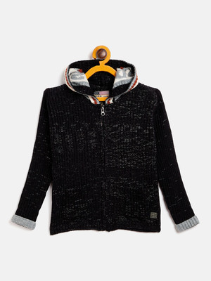 DUKE Solid Hooded Neck Casual Boys Black Sweater