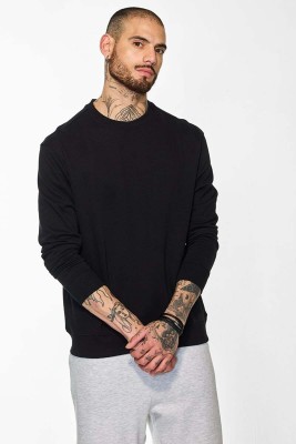 Snitch Solid Crew Neck Casual Men Black Sweater